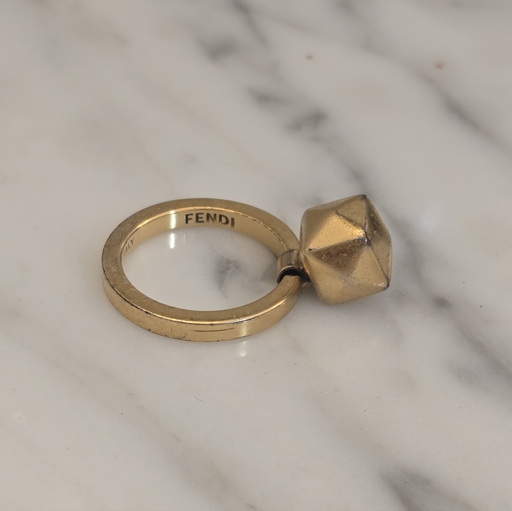 Fendi Diamante Charm Gold Ring Size 5 165$